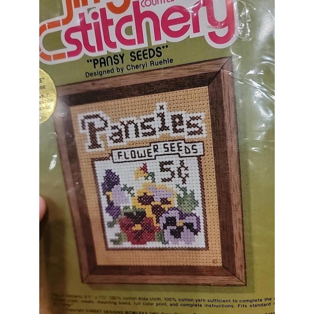 Jiffy Stitchery Counted Cross Stitch Kit Summer Flowers Pansy Sunset Designs VTG